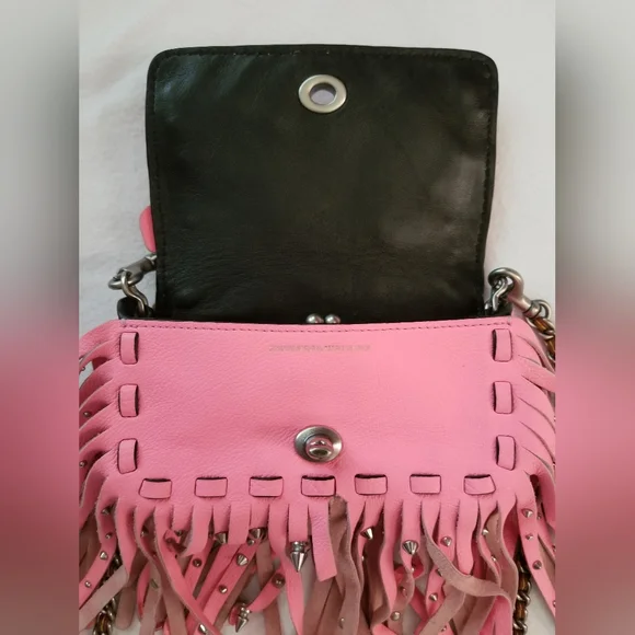 COACH PINK STUDDED WILD TEA ROSE DINKY FRINGE CROSSBODY RARE with COA - Picture 8 of 17
